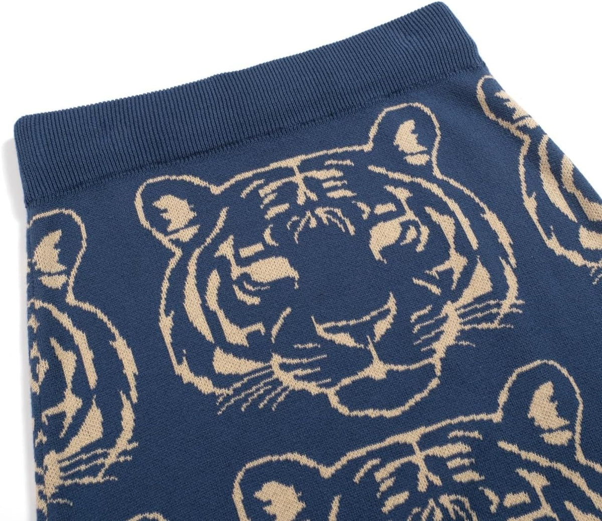 OXKnit Knittd Midi Skirts for Women, Mod Style Casual Retro Tiger Pattern High Waist A Line Cotton Blue Skirts