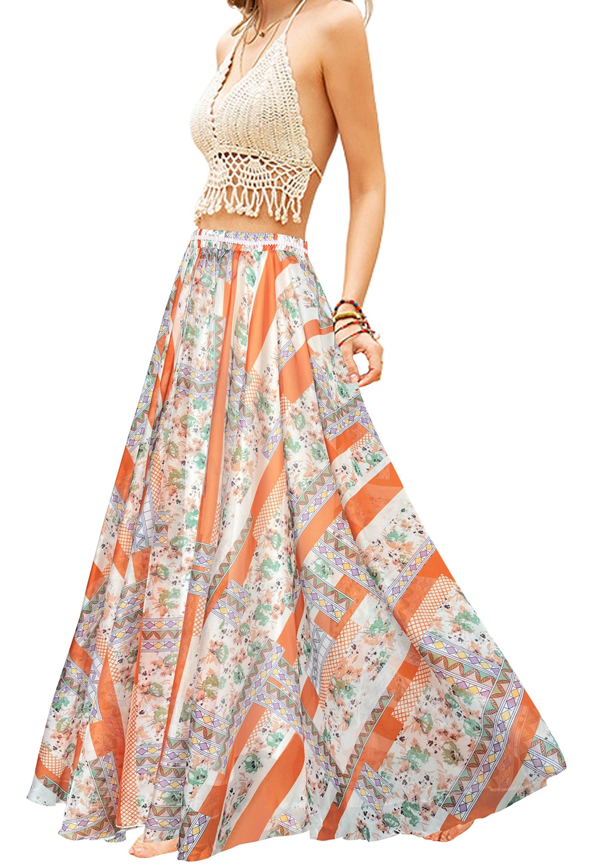 Afibi Women Full/Ankle Length Blending Maxi Chiffon Long Skirt Beach Skirt