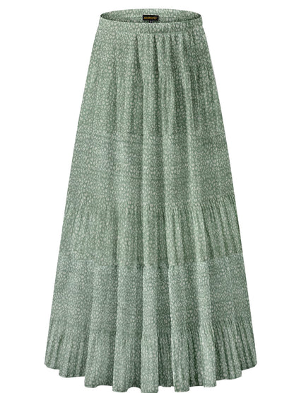 NASHALYLY Women's Chiffon Elastic High Waist Pleated A-Line Maxi Skirts