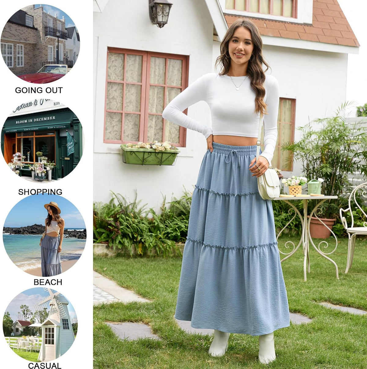 POPYOUNG Maxi Skirts for Women Long Flowy Boho Skirt Outfits