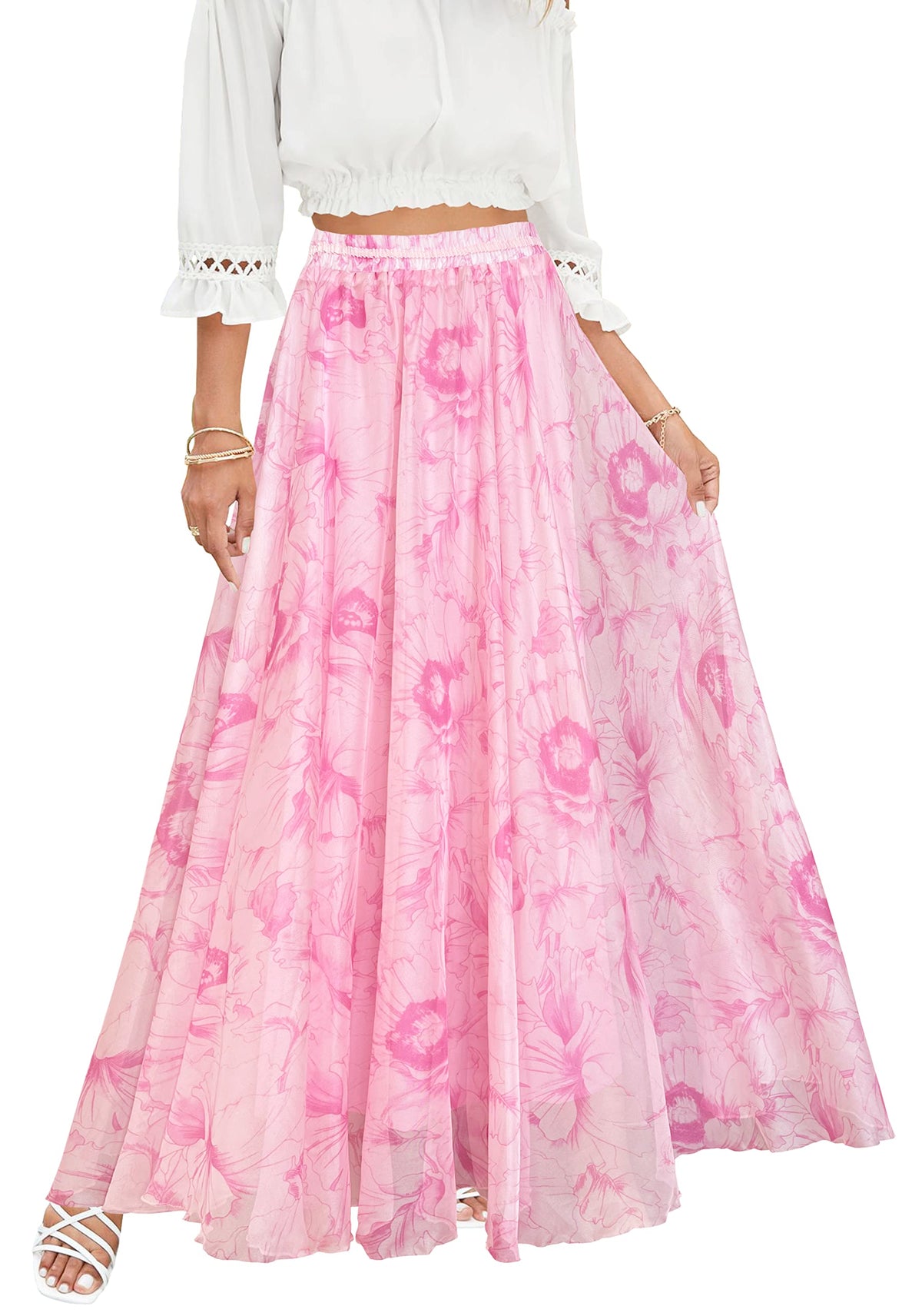 Afibi Women Full/Ankle Length Blending Maxi Chiffon Long Skirt Beach Skirt