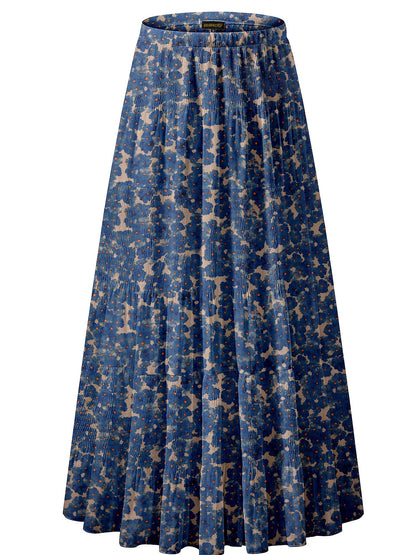 NASHALYLY Women's Chiffon Elastic High Waist Pleated A-Line Maxi Skirts