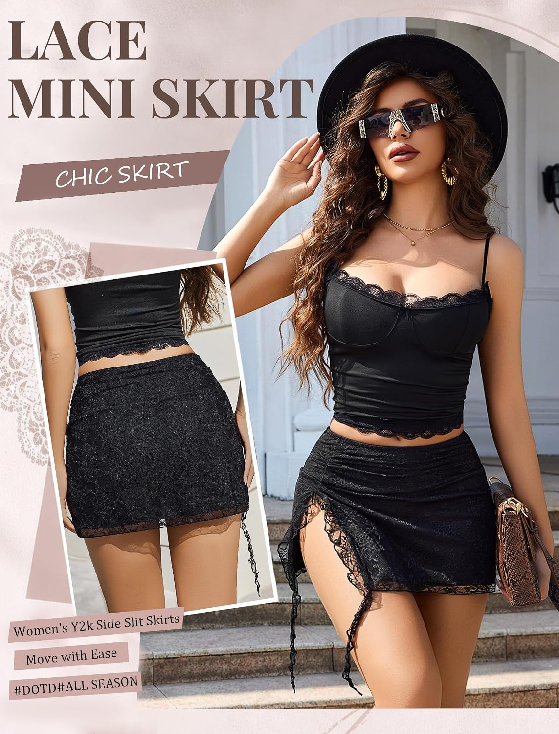 Avidlove Women's Mini Skirt Lace Sexy Side Slit Flowy Y2k Short Skirts