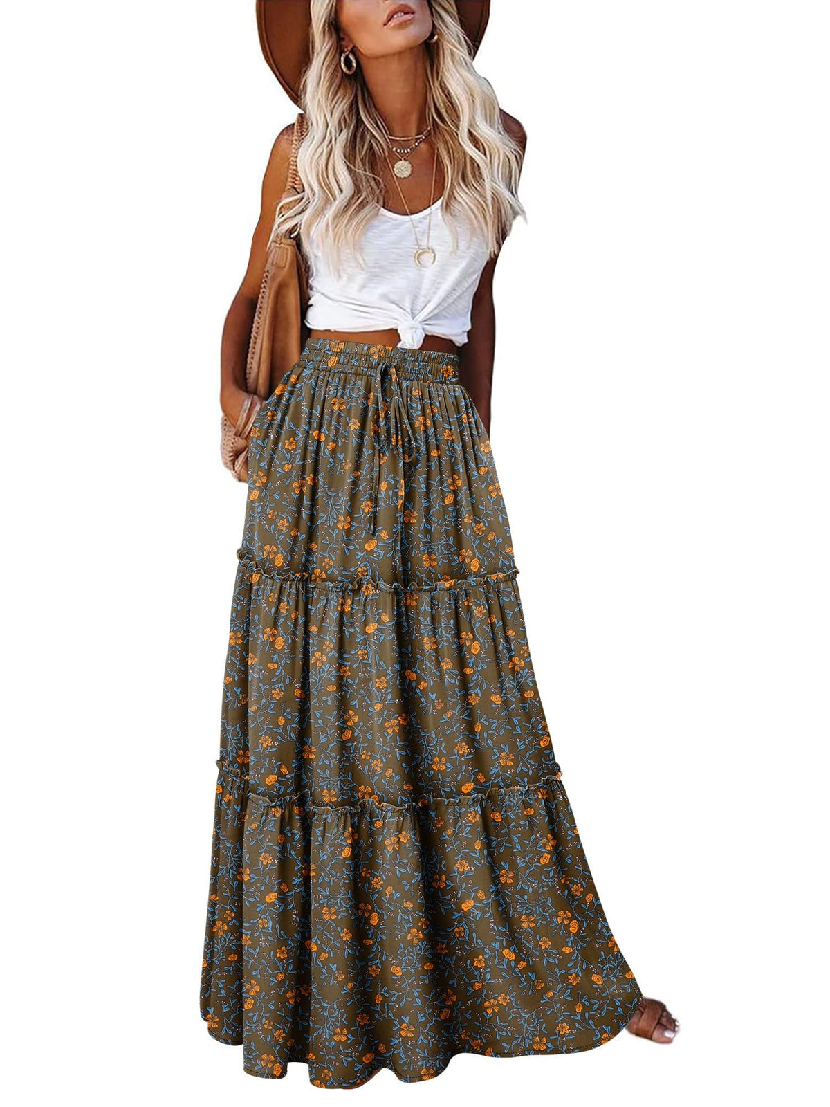 onlypuff Maxi Skirts for Women Boho Western Long Skirt Trendy Fall Outfits