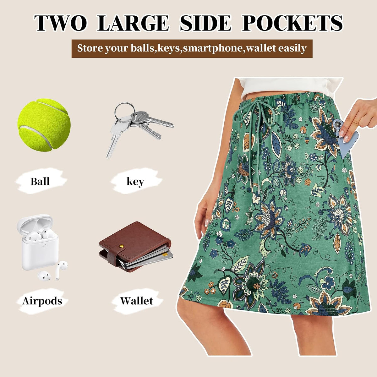Skorts for Women with Pockets Knee Length Skirts with Shorts Underneath
