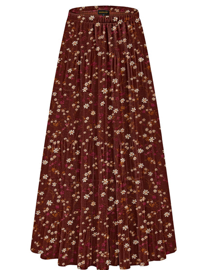 NASHALYLY Women's Chiffon Elastic High Waist Pleated A-Line Maxi Skirts