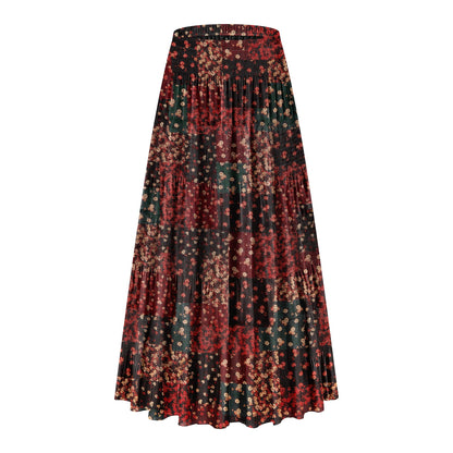 CYiNu Women's Chiffon Elastic High Waist Tiered Pleated Floral Printed A-Line Boho Long Maxi Skirts