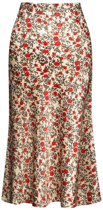 Keasmto Leopard Skirt for Women Midi Length High Waist Silk Satin Elasticized Cheetah Casual Ladies Skirts
