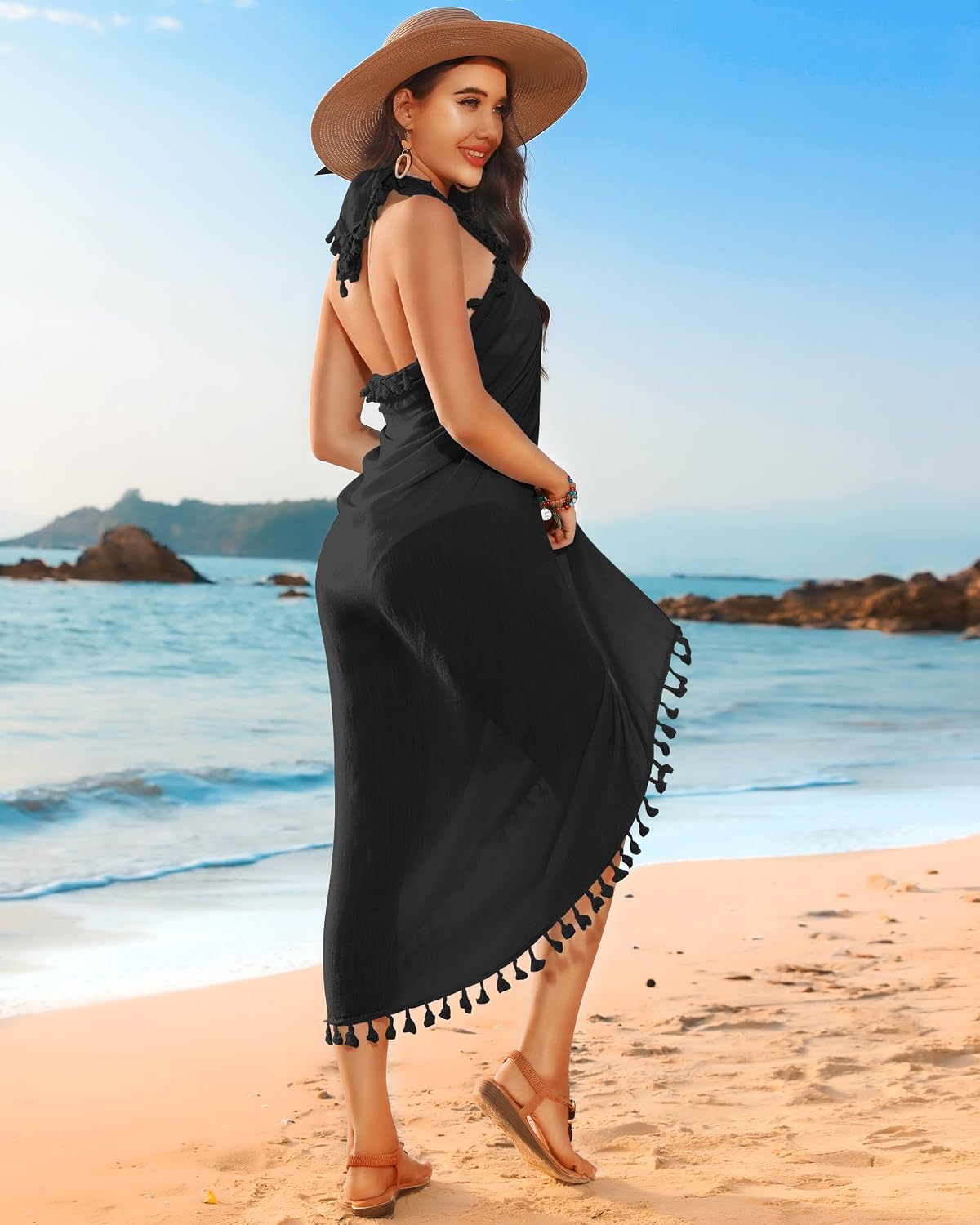 Eicolorte Sarong Cover Up Womens Beach Cover Up Bikini Bathing Suit Swimsuit Swimwear Coverup Sarong Pareo Wraps for Women