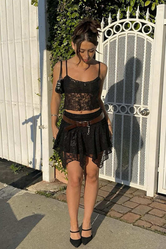 Avidlove Lace Mini Skirt for Women Asymmetrical Short Skirt