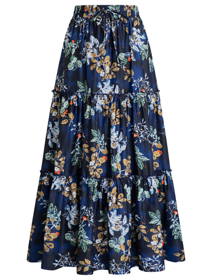 Arolina Women's Summer Maxi Skirt Trendy High Waist Pleated Ruffle Long Skirts Flowy Beach Boho Skirt Dress with Pockets