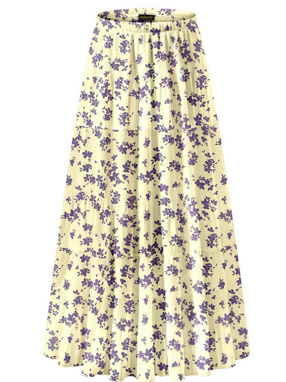 NASHALYLY Women's Chiffon Elastic High Waist Pleated A-Line Maxi Skirts