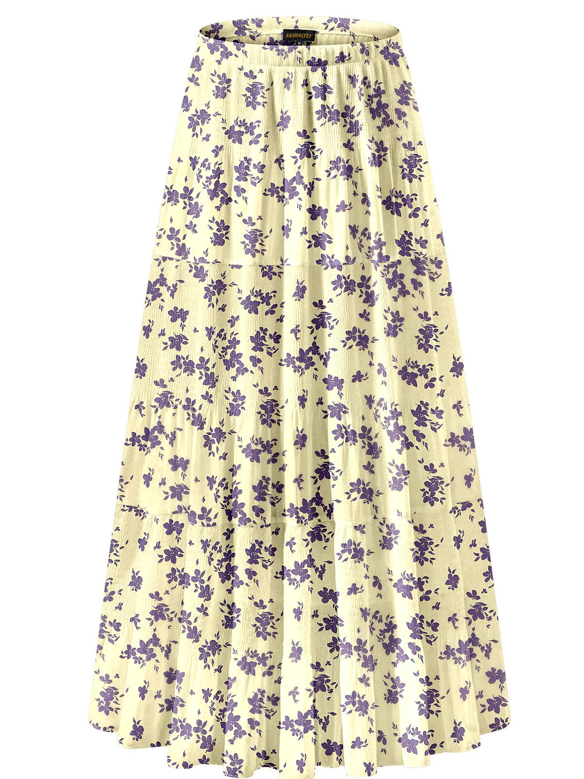NASHALYLY Women's Chiffon Elastic High Waist Pleated A-Line Maxi Skirts