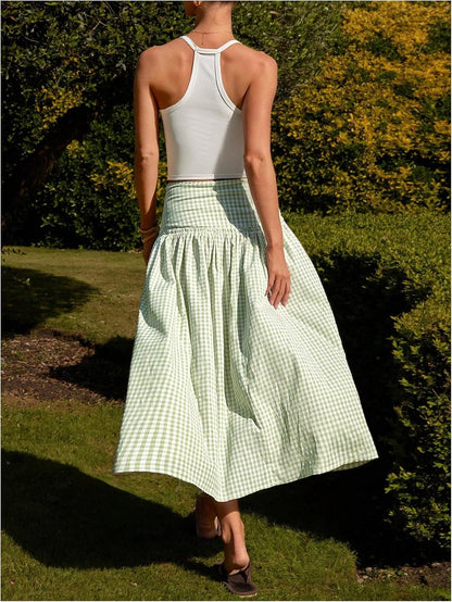 MakeMeChic Women's Plaid Gingham Maxi Skirt Low Waist Flowy Long Skirts