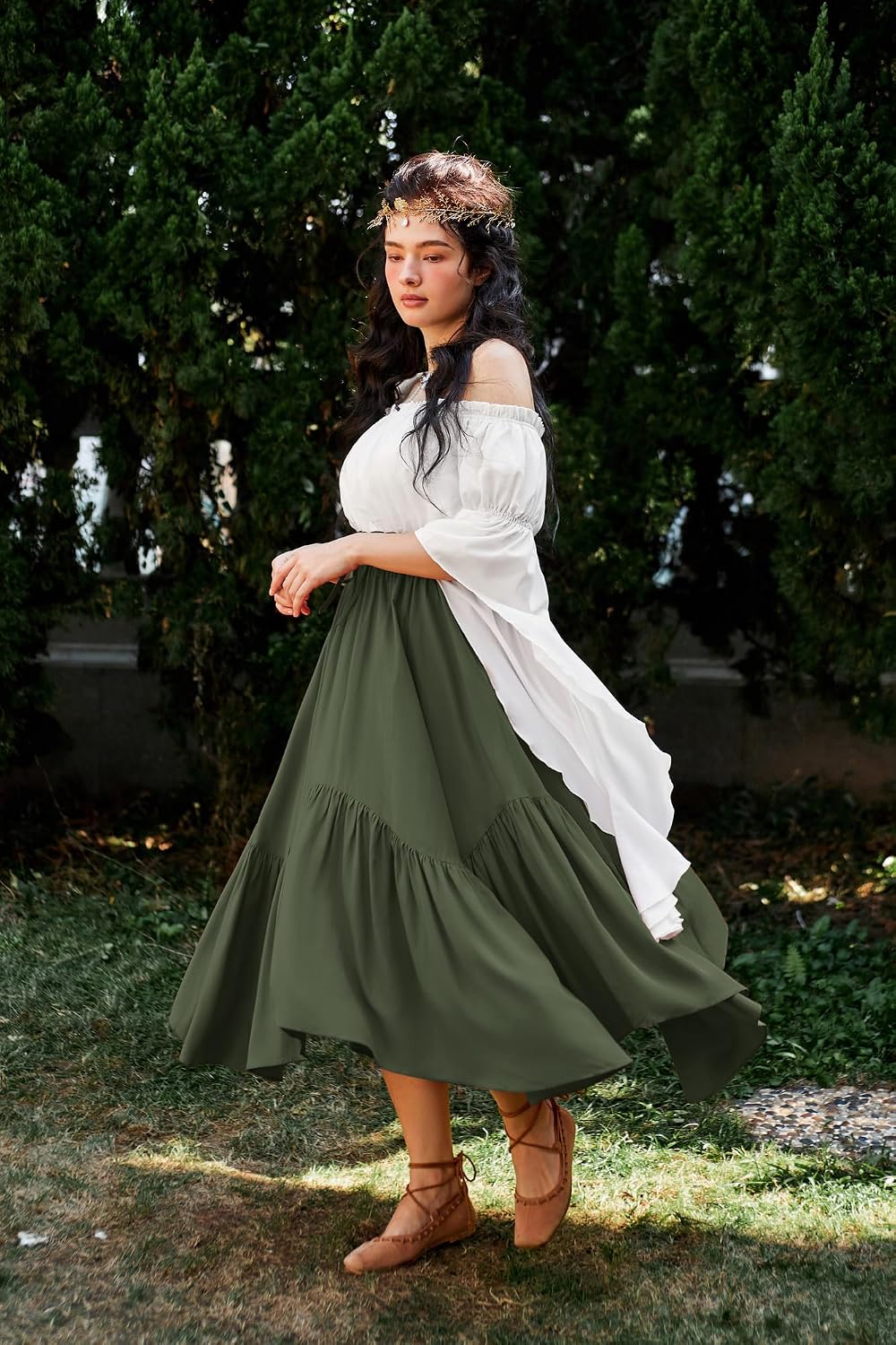 Scarlet Darkness Maxi Skirts for Women Flowy Boho Renaissance Skirt