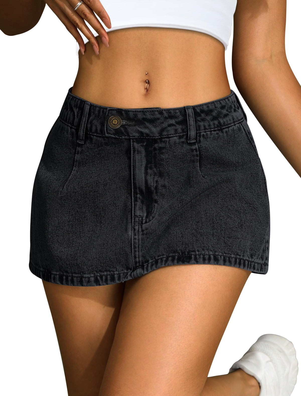 IWD Women's Denim Mini Skirt Stretch Low Waisted Jean Micro Skort
