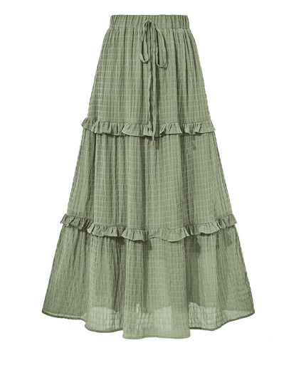 BTFBM Casual Solid Maxi Skirt Fall Clothes Flared A-Line Skirts for Women