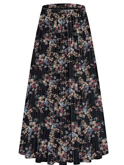 NASHALYLY Women's Chiffon Elastic High Waist Pleated A-Line Maxi Skirts