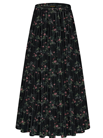 NASHALYLY Women's Chiffon Elastic High Waist Pleated A-Line Maxi Skirts