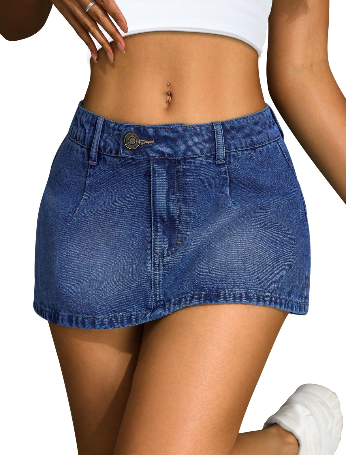 IWD Women's Denim Mini Skirt Stretch Low Waisted Jean Micro Skort