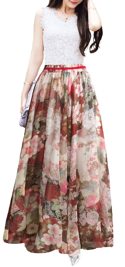 Afibi Women Full/Ankle Length Blending Maxi Chiffon Long Skirt Beach Skirt