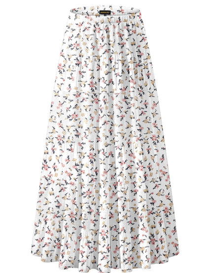 NASHALYLY Women's Chiffon Elastic High Waist Pleated A-Line Maxi Skirts