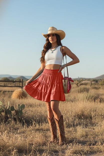 Lepunuo Women's High Waisted Tiered Smocked Ruffle Mini Skirt