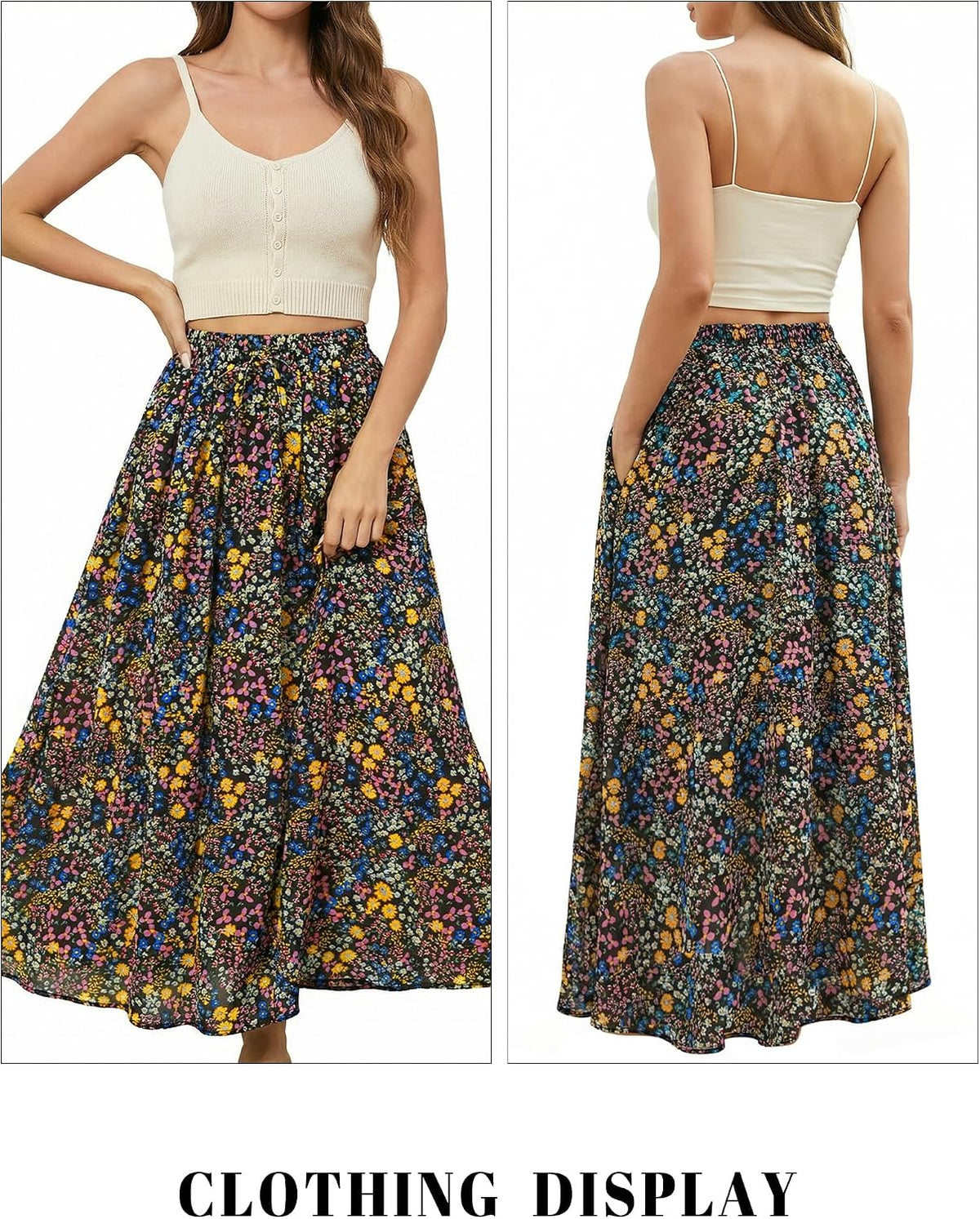 Maxi Skirt for Women Floral Boho A-line Long Summer Skirts