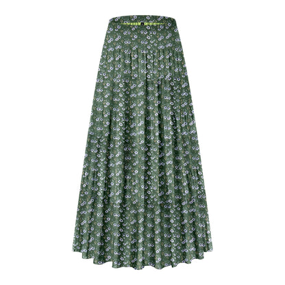 CYiNu Women's Chiffon Elastic High Waist Tiered Pleated Floral Printed A-Line Boho Long Maxi Skirts