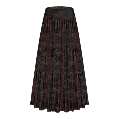 CYiNu Women's Chiffon Elastic High Waist Tiered Pleated Floral Printed A-Line Boho Long Maxi Skirts
