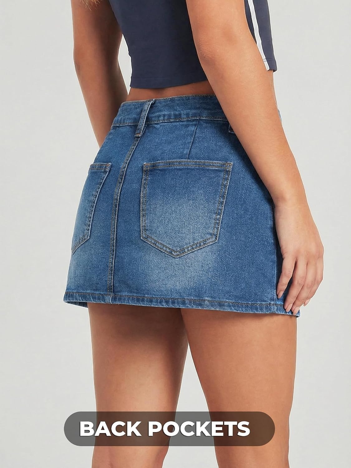 EMMIOL Denim Mini Skirt for Women - Mid Waisted Stretch Side Zipper Skort Y2k Casual Jean Skirts with Shorts Underneath