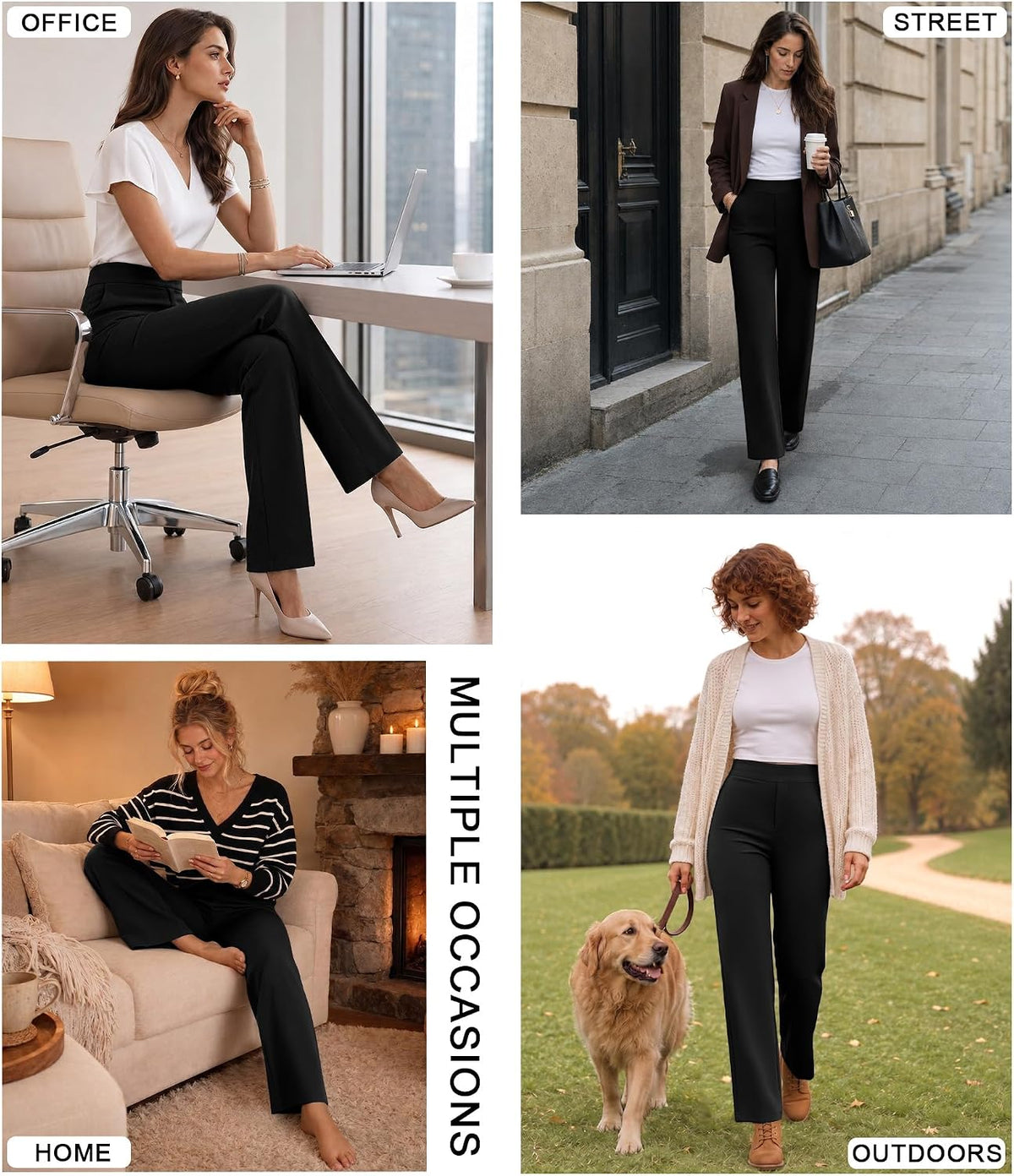 DLOODA Womens Work Pants Straight Leg Dress Pants with Pockets