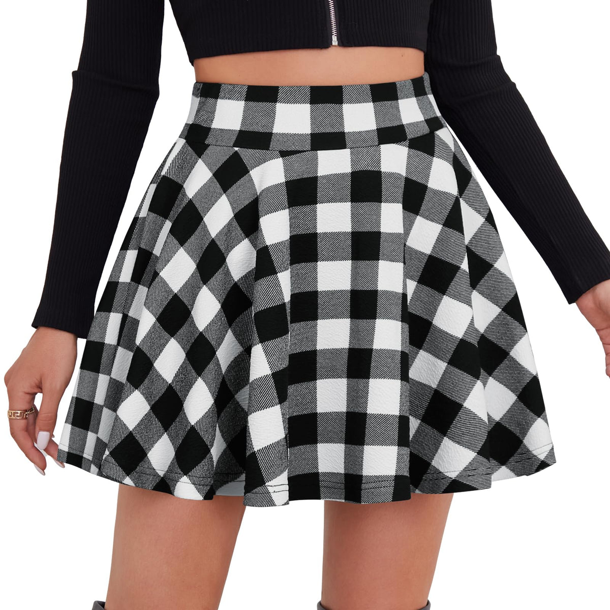 DJT Fashion Shorts for Women Basic Versatile Skorts Casual Stretchy Flared Skater Golf Tennis Mini Skirts with Shorts