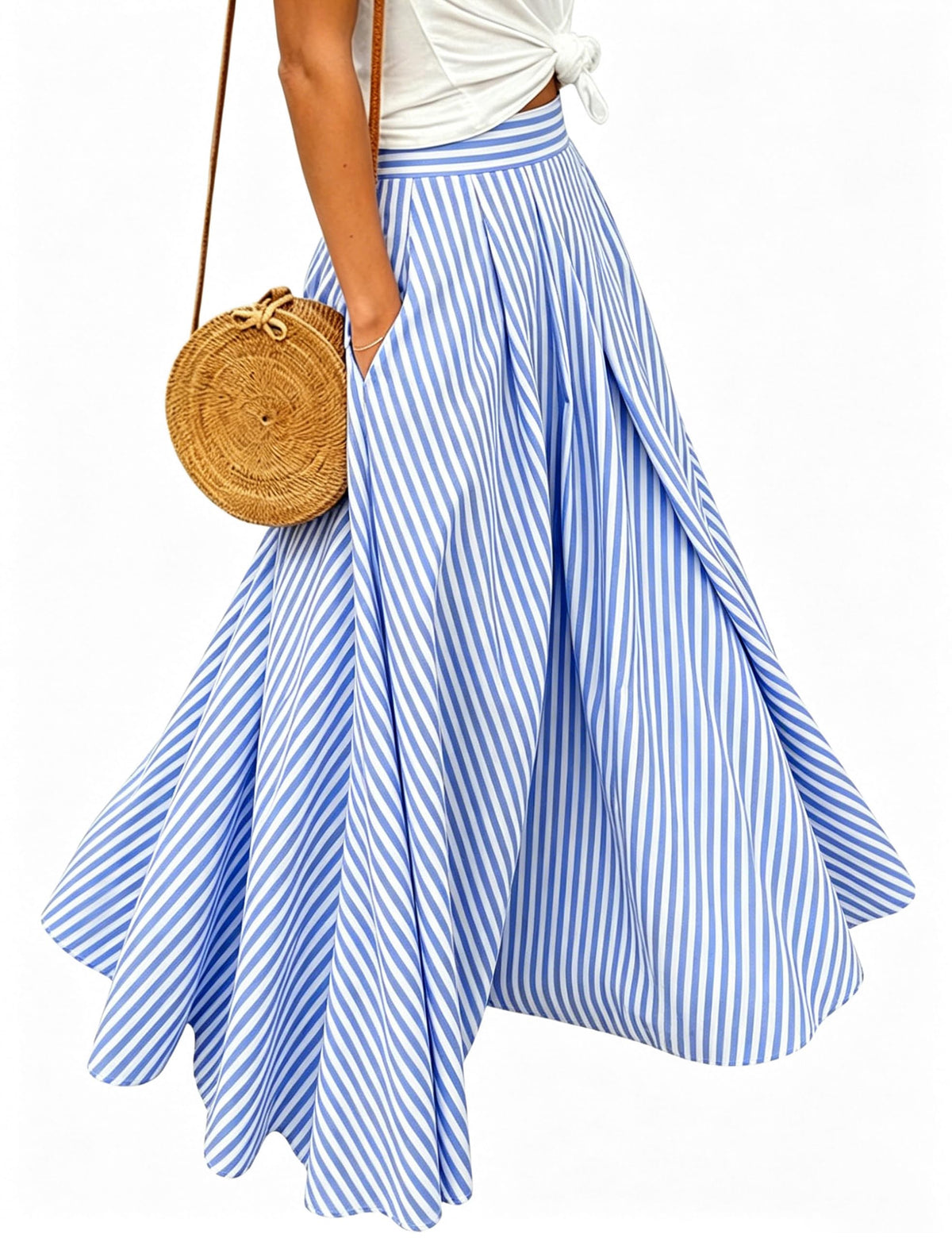 Women's Gingham Plaid Maxi Skirt High Waist A-Line Pleated Long Skirt
