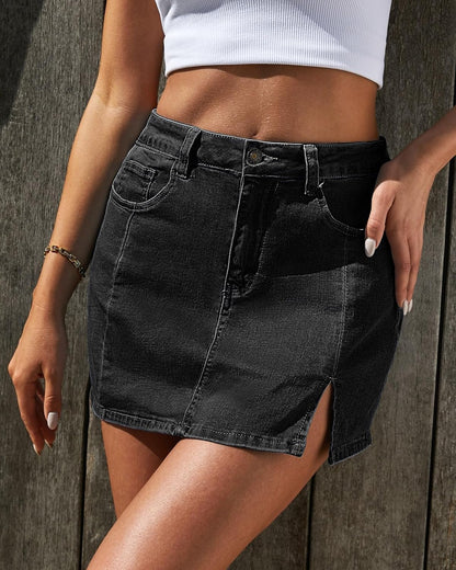 Vetinee Jean Skorts for Woman High Waisted Trendy Slit Y2K Shorts Skirts