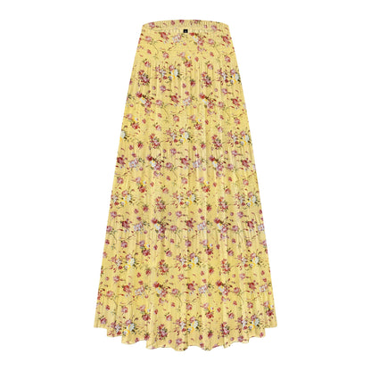 CYiNu Women's Chiffon Elastic High Waist Tiered Pleated Floral Printed A-Line Boho Long Maxi Skirts