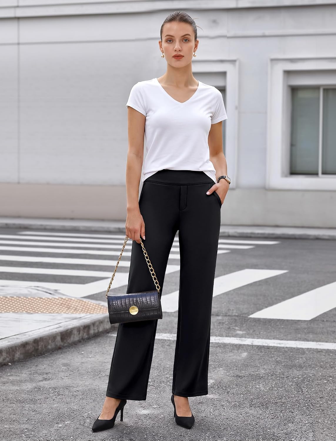 Womens Dress Pants Wide Leg Stretchy Work Slacks