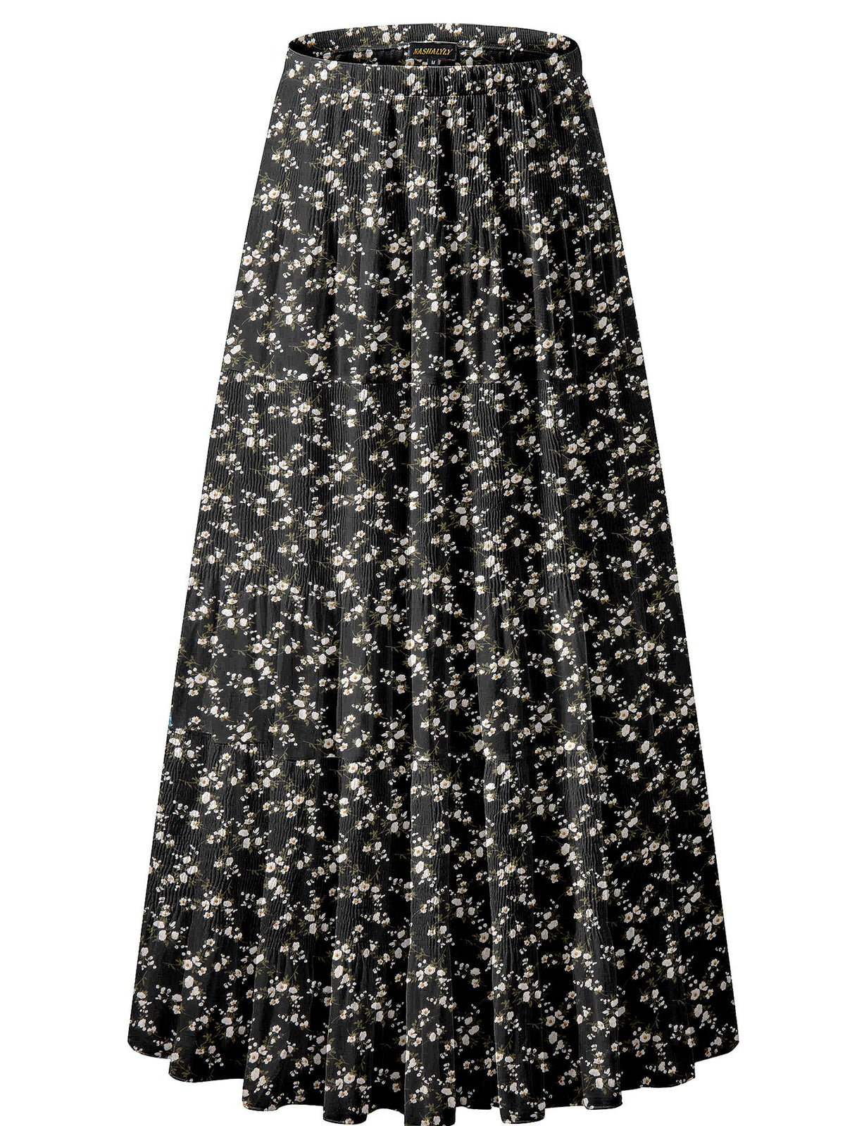 NASHALYLY Women's Chiffon Elastic High Waist Pleated A-Line Maxi Skirts
