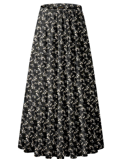 NASHALYLY Women's Chiffon Elastic High Waist Pleated A-Line Maxi Skirts