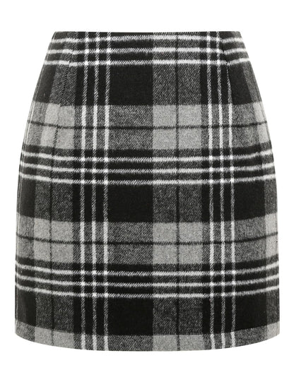 IDEALSANXUN Womens High Waist Plaid Skirt Bodycon Pencil Wool Mini Skirts