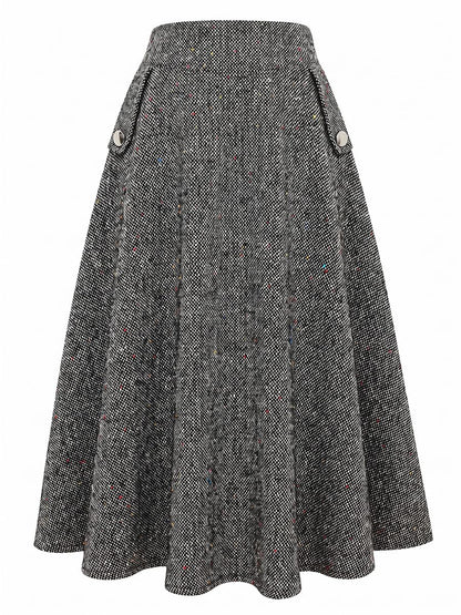 IDEALSANXUN Women’s Fall Winter High Waisted Wool Plaid A-line Long Skirt