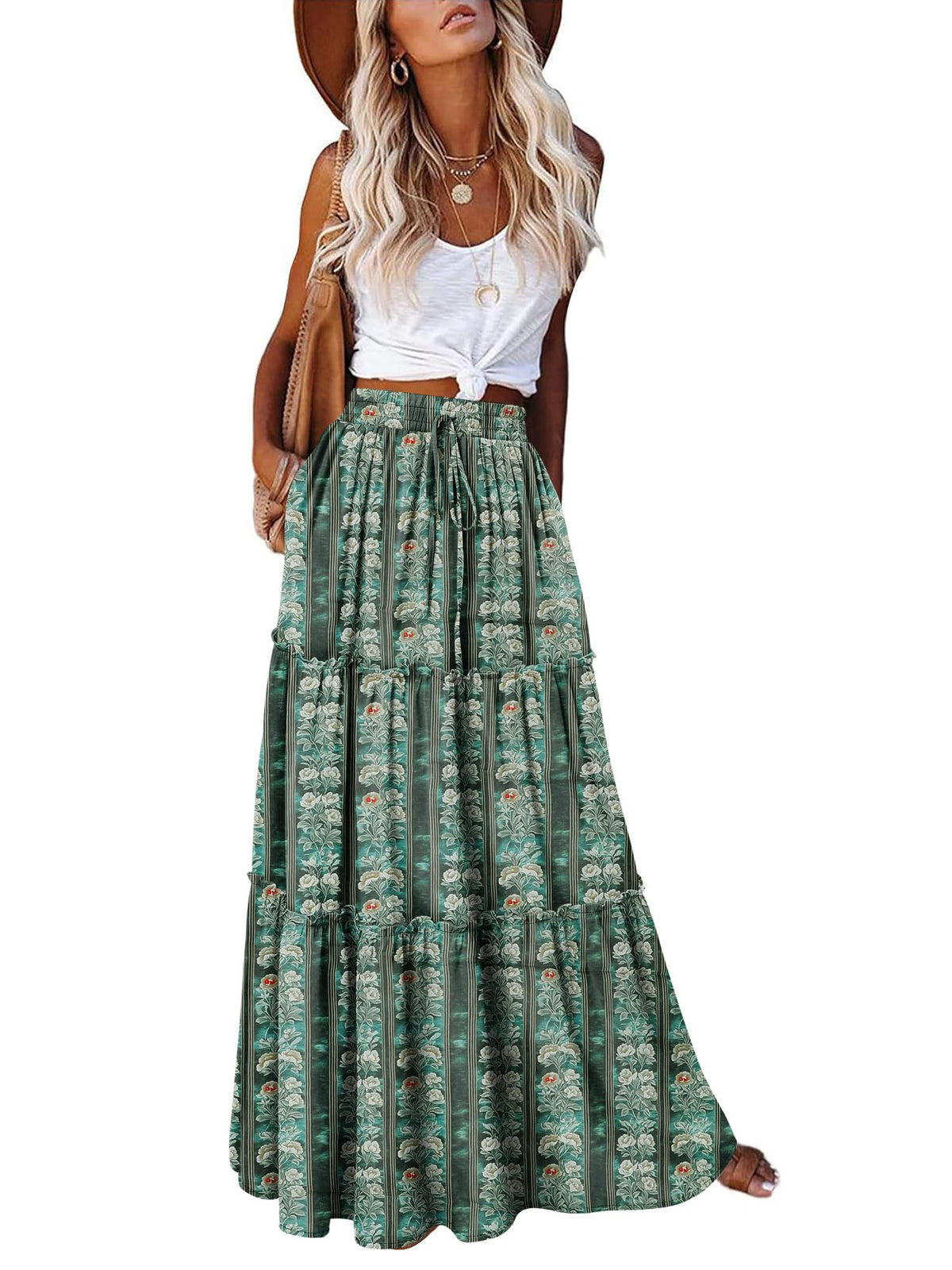 onlypuff Maxi Skirts for Women Boho Western Long Skirt Trendy Fall Outfits