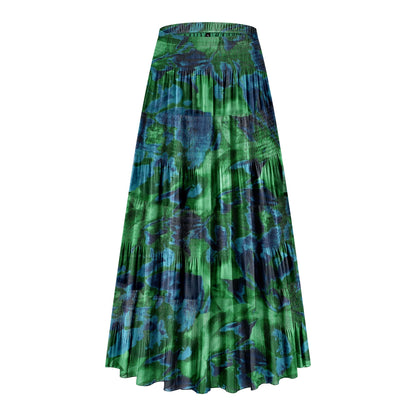 CYiNu Women's Chiffon Elastic High Waist Tiered Pleated Floral Printed A-Line Boho Long Maxi Skirts