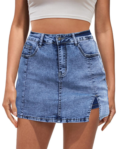 Vetinee Jean Skorts for Woman High Waisted Trendy Slit Y2K Shorts Skirts
