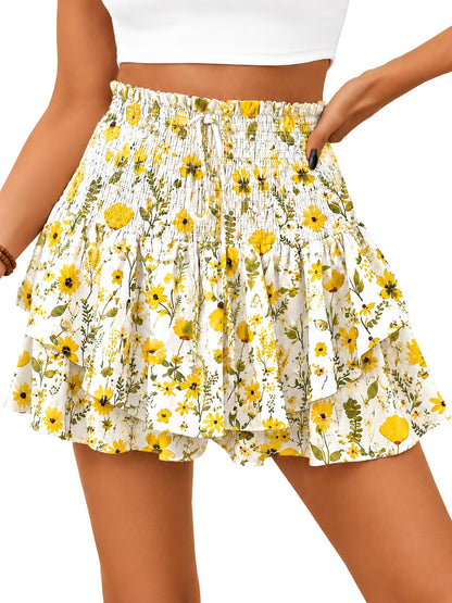 Women's Floral Skort, High Waisted Flowy Ruffle Mini Skirt with Shorts