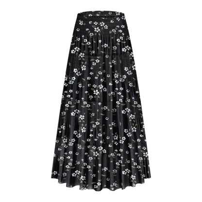CYiNu Women's Chiffon Elastic High Waist Tiered Pleated Floral Printed A-Line Boho Long Maxi Skirts