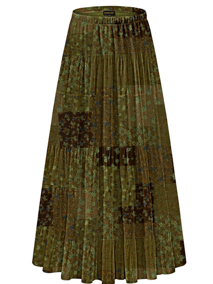 NASHALYLY Women's Chiffon Elastic High Waist Pleated A-Line Maxi Skirts