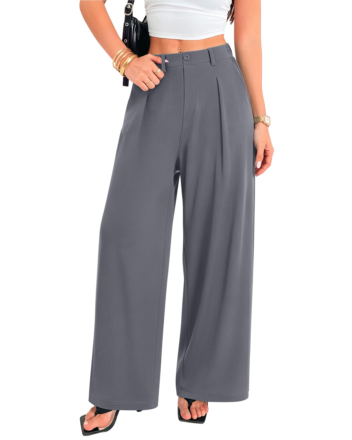 MOLERANI Women's Wide Leg Pants Slacks Work Dress Pants Waffle Trousers