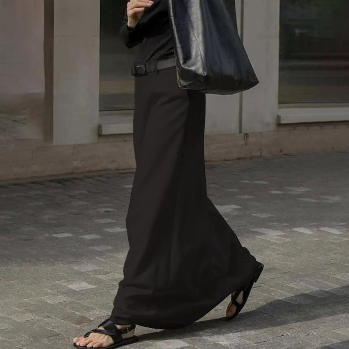 Women's Chic Mid-Waist H-Shaped Plain Woven Maxiskirt - 2025 Minimalist Thick Loose Polyester Skirt with Pockets, Zipper Closure, Machine Washable, Old Money Style, Flattering Fit for Spring Autumn Daily Outing