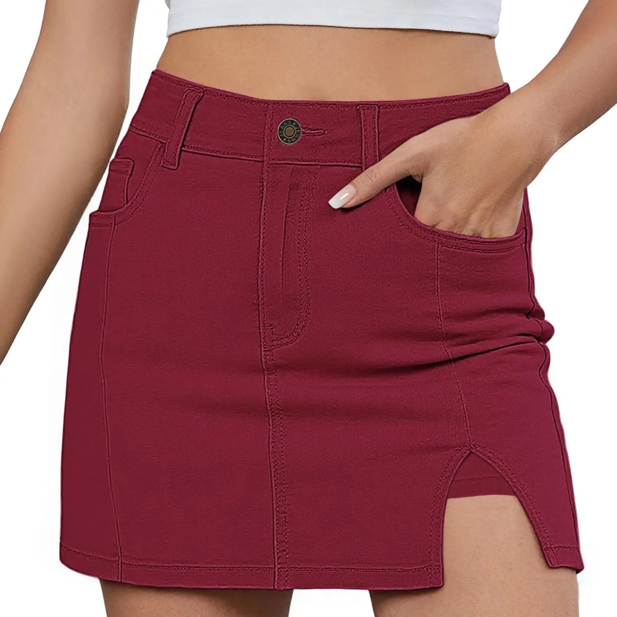 luvamia Palda Minimalist High Waisted Mini Casual Oversize Skirt with Side Slit for Women Soft Black Denim Jean Shorts Stretchy Fit Summer Bottom